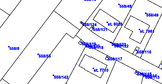 Parcela st. 558/119 v KÚ Beroun, Katastrální mapa
