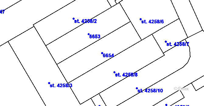 Parcela st. 6654 v KÚ Beroun, Katastrální mapa