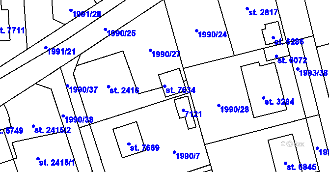 Parcela st. 7634 v KÚ Beroun, Katastrální mapa