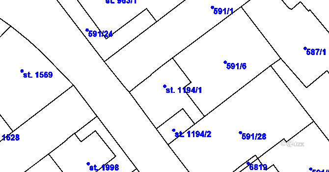 Parcela st. 1194/1 v KÚ Beroun, Katastrální mapa
