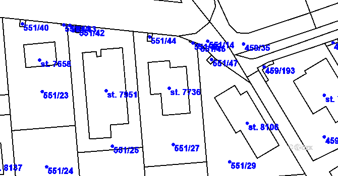 Parcela st. 7736 v KÚ Beroun, Katastrální mapa
