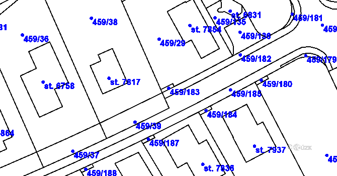 Parcela st. 459/183 v KÚ Beroun, Katastrální mapa