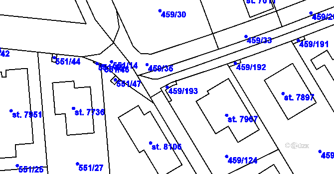 Parcela st. 459/193 v KÚ Beroun, Katastrální mapa