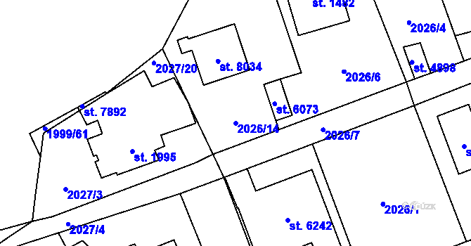 Parcela st. 2026/14 v KÚ Beroun, Katastrální mapa
