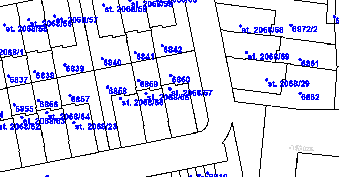 Parcela st. 2068/67 v KÚ Beroun, Katastrální mapa