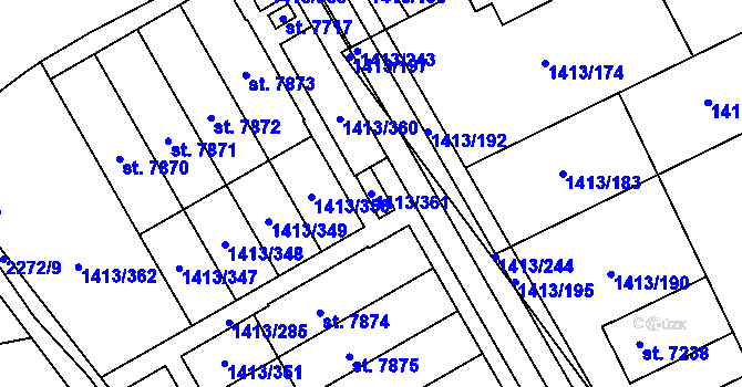 Parcela st. 1413/361 v KÚ Beroun, Katastrální mapa