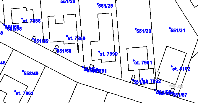 Parcela st. 7990 v KÚ Beroun, Katastrální mapa
