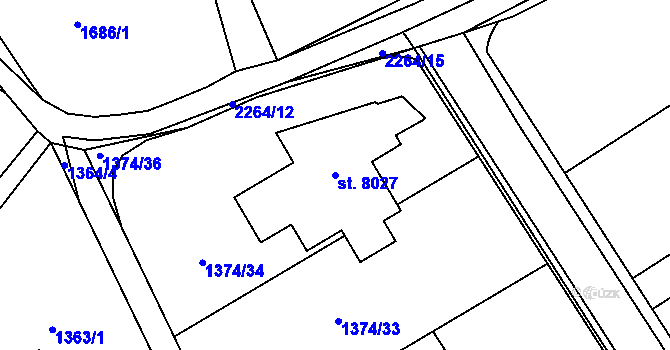 Parcela st. 8027 v KÚ Beroun, Katastrální mapa