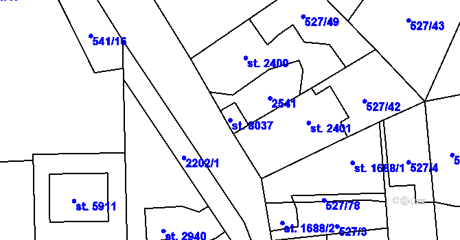 Parcela st. 8037 v KÚ Beroun, Katastrální mapa