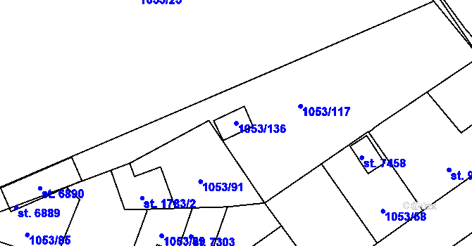 Parcela st. 1053/136 v KÚ Beroun, Katastrální mapa