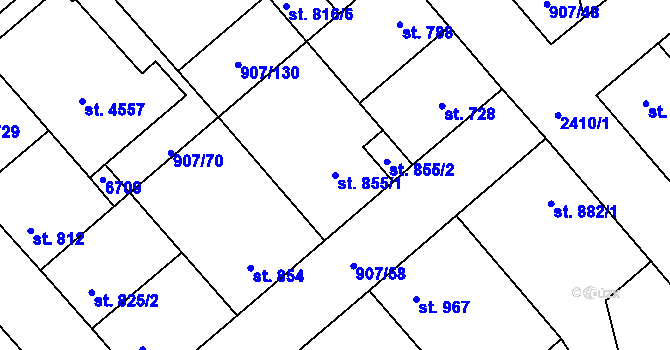 Parcela st. 855/1 v KÚ Beroun, Katastrální mapa