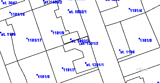 Parcela st. 1201/2 v KÚ Beroun, Katastrální mapa