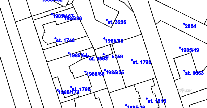 Parcela st. 5759 v KÚ Beroun, Katastrální mapa