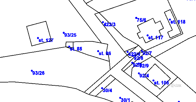 Parcela st. 86 v KÚ Jarov u Berouna, Katastrální mapa