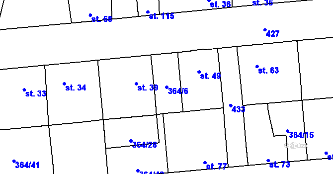 Parcela st. 364/6 v KÚ Jarov u Berouna, Katastrální mapa