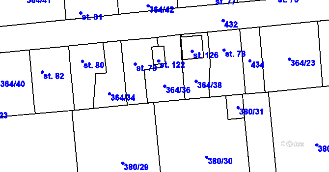 Parcela st. 364/36 v KÚ Jarov u Berouna, Katastrální mapa