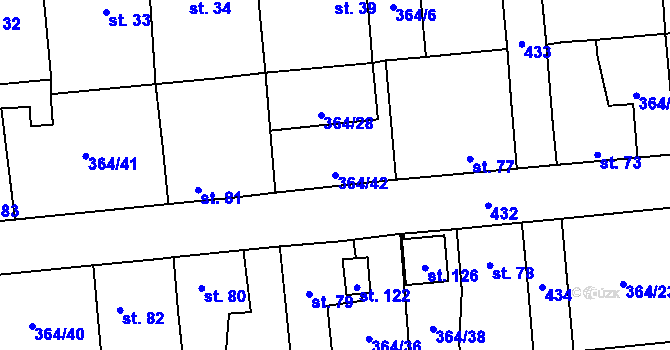 Parcela st. 364/42 v KÚ Jarov u Berouna, Katastrální mapa