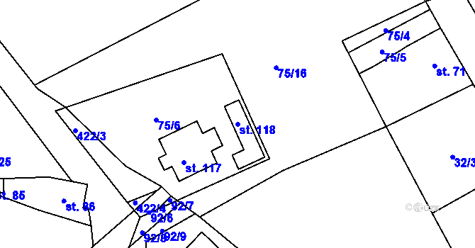 Parcela st. 118 v KÚ Jarov u Berouna, Katastrální mapa
