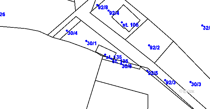 Parcela st. 135 v KÚ Jarov u Berouna, Katastrální mapa