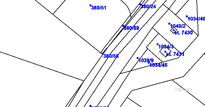 Parcela st. 380/58 v KÚ Jarov u Berouna, Katastrální mapa