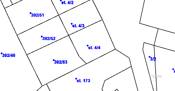 Parcela st. 4/4 v KÚ Běrunice, Katastrální mapa