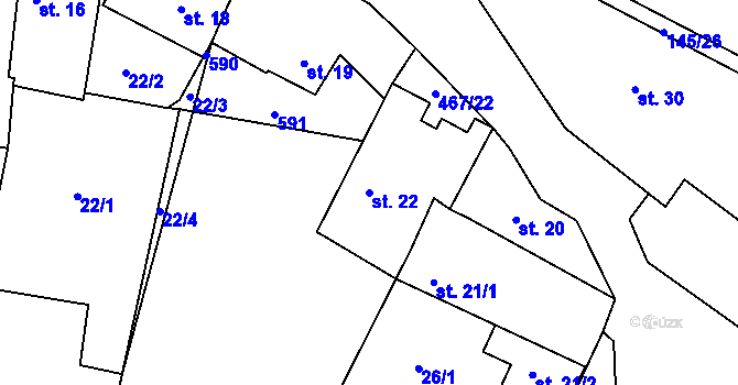 Parcela st. 22 v KÚ Běrunice, Katastrální mapa