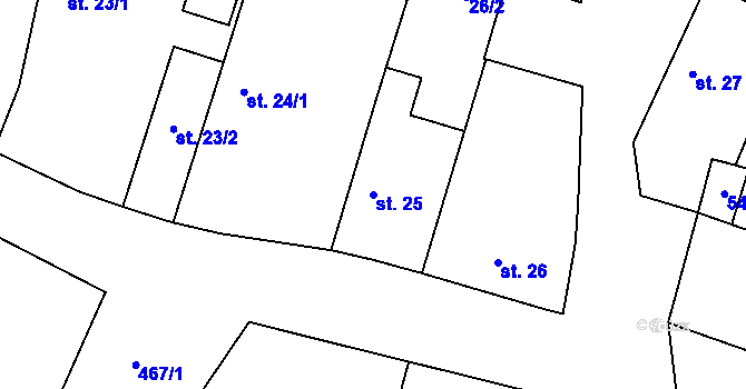 Parcela st. 25 v KÚ Běrunice, Katastrální mapa