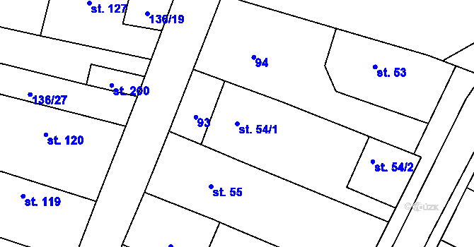 Parcela st. 54/1 v KÚ Běrunice, Katastrální mapa