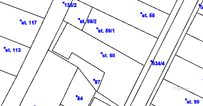 Parcela st. 60 v KÚ Běrunice, Katastrální mapa