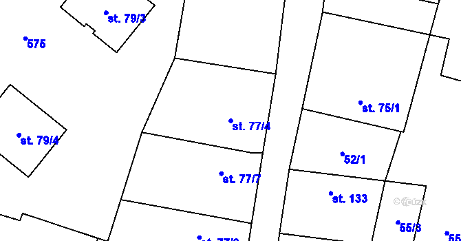 Parcela st. 77/4 v KÚ Běrunice, Katastrální mapa