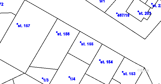 Parcela st. 155 v KÚ Běrunice, Katastrální mapa