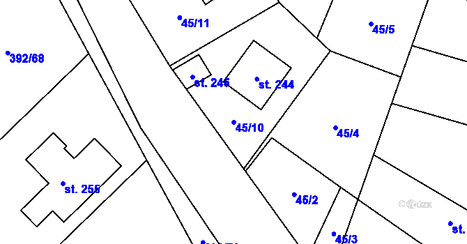 Parcela st. 45/10 v KÚ Běrunice, Katastrální mapa