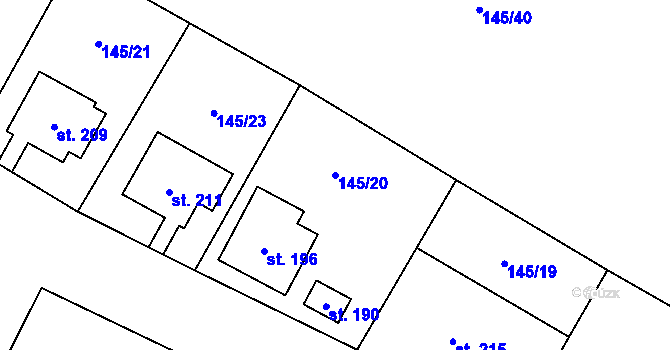 Parcela st. 145/20 v KÚ Běrunice, Katastrální mapa
