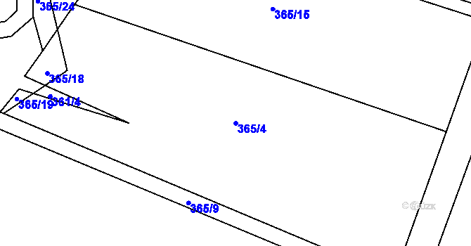 Parcela st. 365/4 v KÚ Běrunice, Katastrální mapa