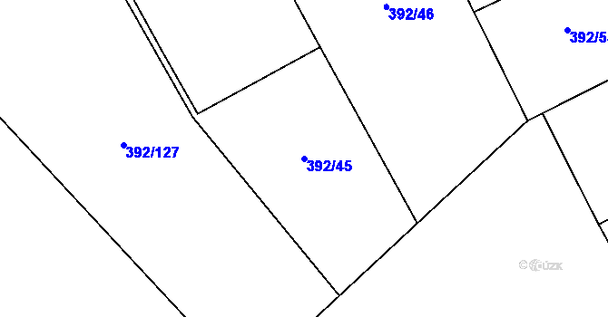 Parcela st. 392/45 v KÚ Běrunice, Katastrální mapa