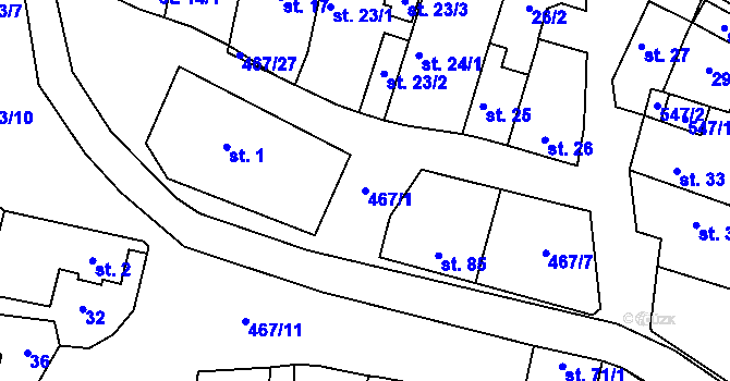 Parcela st. 467/1 v KÚ Běrunice, Katastrální mapa