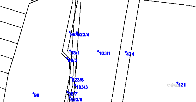 Parcela st. 103/1 v KÚ Běrunice, Katastrální mapa