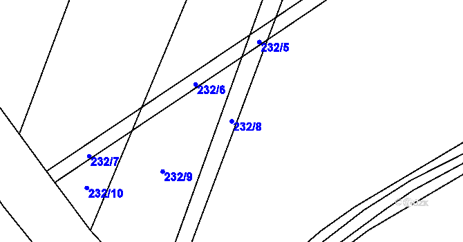 Parcela st. 232/8 v KÚ Běrunice, Katastrální mapa