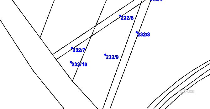 Parcela st. 232/9 v KÚ Běrunice, Katastrální mapa