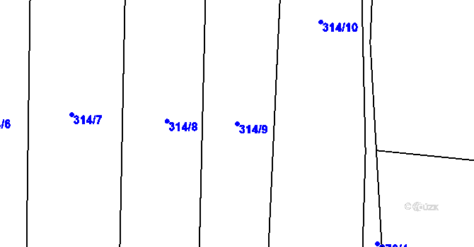 Parcela st. 314/9 v KÚ Běrunice, Katastrální mapa