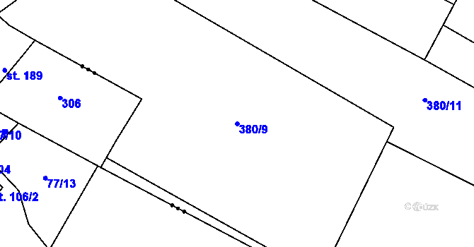 Parcela st. 380/9 v KÚ Běrunice, Katastrální mapa