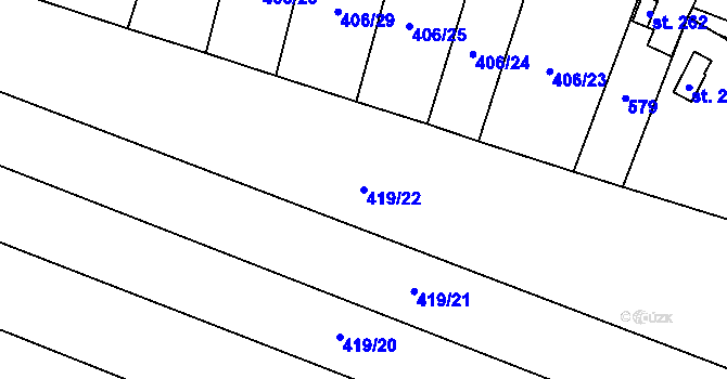 Parcela st. 419/22 v KÚ Běrunice, Katastrální mapa