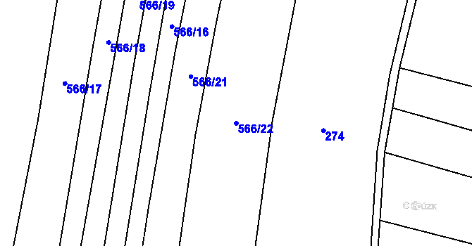 Parcela st. 566/22 v KÚ Běrunice, Katastrální mapa
