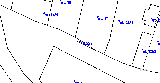 Parcela st. 467/27 v KÚ Běrunice, Katastrální mapa