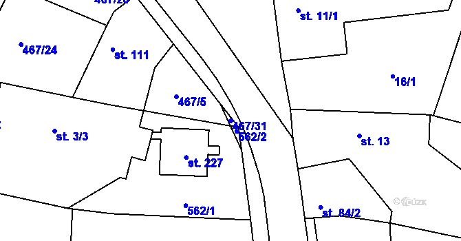 Parcela st. 467/31 v KÚ Běrunice, Katastrální mapa
