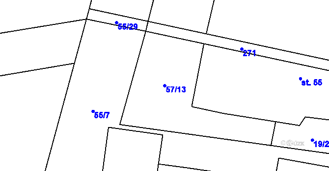 Parcela st. 57/13 v KÚ Běruničky, Katastrální mapa