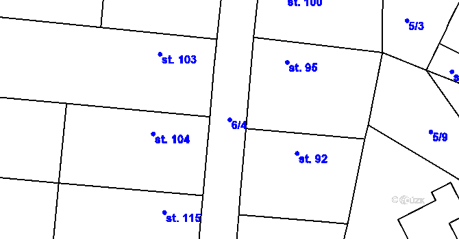 Parcela st. 6/4 v KÚ Kněžičky, Katastrální mapa