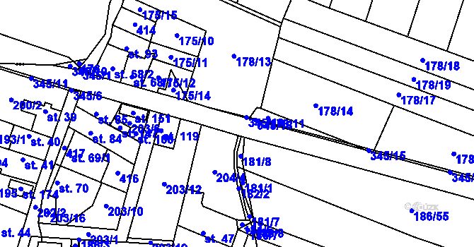 Parcela st. 345 v KÚ Kněžičky, Katastrální mapa