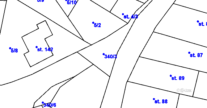 Parcela st. 340/3 v KÚ Kněžičky, Katastrální mapa