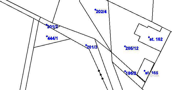 Parcela st. 201/3 v KÚ Kněžičky, Katastrální mapa